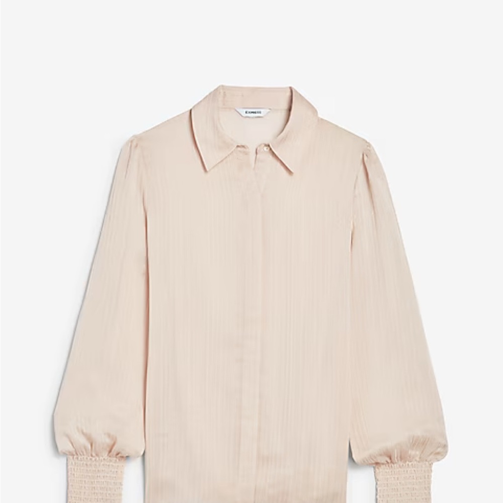 Express Cream Button Down Shirt with Cuffed Sleeves Medium